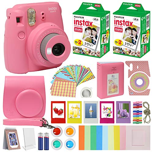 Fujifilm Instax Mini 9 Instant Kids Camera Flamingo Pink with Custom Case + Fuji Instax Film Value Pack (40 Sheets) Accessories Bundle Fujifilm Instax Mini 9 Instant Kids Camera Flamingo Pink with Custom Case + Fuji Instax Film Value Pack (40 Sheets) Accessories Bundle
