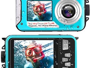 Waterproof Digital Camera Underwater Camera Full HD 2.7K 48 MP Video Recorder Selfie Dual Screens 16X Digital Zoom Flashlight Waterproof Camera for Snorkeling (DV806)…