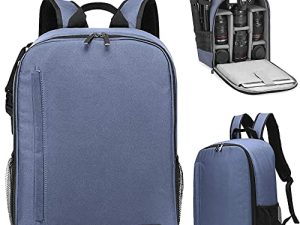 Cwatcun Camera Backpack Bag Professional for SLR DSLR Mirrorless Camera Waterproof Camera Case Compatible with Sony Canon Nikon Camera and Lens Tripod Accessories (Ⅱ Small Blue)