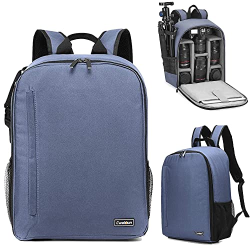 Cwatcun Camera Backpack Bag Professional for SLR DSLR Mirrorless Camera Waterproof Camera Case Compatible with Sony Canon Nikon Camera and Lens Tripod Accessories (Ⅱ Small Blue) Cwatcun Camera Backpack Bag Professional for SLR DSLR Mirrorless Camera Waterproof Camera Case Compatible with Sony Canon Nikon Camera and Lens Tripod Accessories (Ⅱ Small Blue)