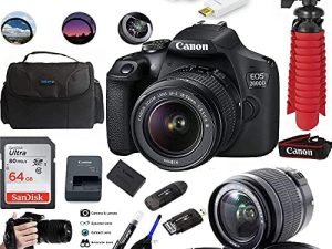EOS 2000D Digital SLR Camera with 18-55mm Lens Kit (Black) + 64GB Essential Accessories Bundle (International Version)