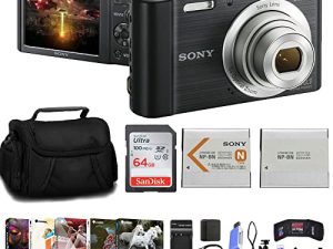 Sony Cyber-Shot DSC-W800 Digital Camera (Black) (DSCW800/B) + NP-BN1 Battery + Case + Charger + 64GB Card + Card Reader + Corel Photo Software + Flex Tripod + Micro USB Cable + Memory Wallet + More