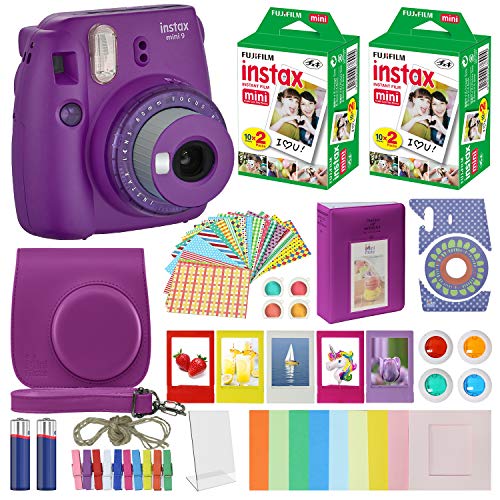 Fujifilm Instax Mini 9 - Instant Camera Clear Purple with Clear Accents with Carrying Case + Fuji Instax Film Value Pack (40 Sheets) Accessories Bundle Fujifilm Instax Mini 9 - Instant Camera Clear Purple with Clear Accents with Carrying Case + Fuji Instax Film Value Pack (40 Sheets) Accessories Bundle