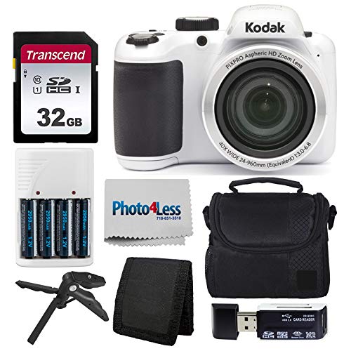 Kodak PIXPRO AZ401 Astro Zoom 16MP Digital Camera (White) + Point & Shoot Camera Case + Transcend 32GB SD Memory Card + Rechargeable Batteries & Charger + USB Card Reader + Table Tripod + Accessories Kodak PIXPRO AZ401 Astro Zoom 16MP Digital Camera (White) + Point & Shoot Camera Case + Transcend 32GB SD Memory Card + Rechargeable Batteries & Charger + USB Card Reader + Table Tripod + Accessories