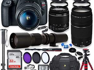 Canon EOS Rebel T7 DSLR Camera with 18-55mm is II Lens Bundle + Canon EF 75-300mm f/4-5.6 III Lens and 500mm Preset Lens + 32GB Memory + Filters + Monopod + Professional Bundle