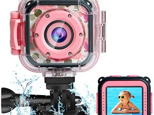 PROGRACE Kids Camera Waterproof Gift Toy - Children Digital Video Camera Underwater Camera for Kids 1080P Camcorder DV Toddler Camera for Girls Birthday Learn Camera Pool Toys Age 3-14