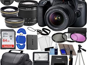 Camera EOS 4000D DSLR (Rebel T100) W/ 18-55mm Zoon Lens Kit |18 Megapixels CMOS | HD Video + Wide Angle Lens + Telephoto Lens