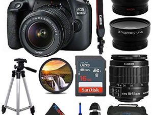 PixiBytes EOS 4000D DSLR Camera with 18-55mm f/3.5-5.6 III Lens with 50-Inch Tripod and Pixi Advanced Bundle (International Version) (Renewed)