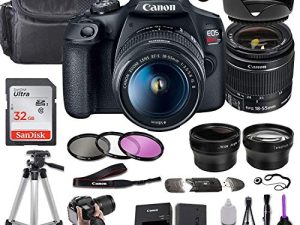 Canon EOS Rebel T7 DSLR Camera w/EF-S 18-55mm f/3.5-5.6 is II Lens + Wide-Angle and Telephoto Lenses + Portable Tripod + Memory Card + Deluxe Accessory Bundle (Renewed)