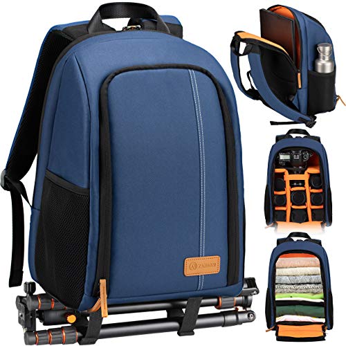 TARION Camera Backpack Waterproof Camera Bag Large Capacity Camera Case with 15 Inch Laptop Compartment Rain Cover for Women Men Photographer Lens Tripod Blue TARION Camera Backpack Waterproof Camera Bag Large Capacity Camera Case with 15 Inch Laptop Compartment Rain Cover for Women Men Photographer Lens Tripod Blue