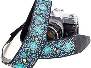Art Tribute Blue Woven Vintage Camera Strap For All DSLR Camera. Embroidered Christmas Gift