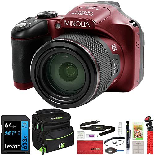 Minolta MN67Z-BK 20MP / 1080p HD Bridge Digital Camera with 67x Optical Zoom Bundle with Lexar Professional 633x 64GB UHS-1 Class 10 SDXC Memory Card and Deco Gear Camera Bag for DSLR (Red) Minolta MN67Z-BK 20MP / 1080p HD Bridge Digital Camera with 67x Optical Zoom Bundle with Lexar Professional 633x 64GB UHS-1 Class 10 SDXC Memory Card and Deco Gear Camera Bag for DSLR (Red)