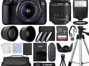 Canon EOS 4000D / Rebel T100 Digital SLR Camera Body w/Canon EF-S 18-55mm f/3.5-5.6 Lens 3 Lens DSLR Kit Bundled with Complete Accessory Bundle + 64GB + Flash & More - International Model (Renewed)