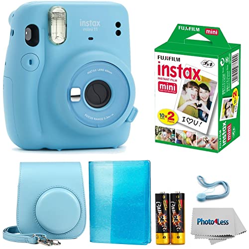 Fujifilm Instax Mini 11 Instant Camera Sky Blue | Instax Mini Twin Pack Film | Glitter Photo Album Holds 64 Photos | Groovy Case | Cloth Fujifilm Instax Mini 11 Instant Camera Sky Blue | Instax Mini Twin Pack Film | Glitter Photo Album Holds 64 Photos | Groovy Case | Cloth