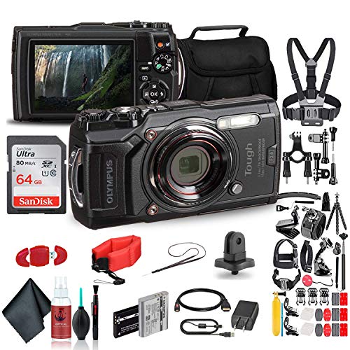 Olympus Tough TG-6 Waterproof Camera (Black) - Action Bundle - with 50 Piece Accessory Kit + Extra Battery + Float Strap + Sandisk 64GB Ultra Memory Card + Padded Case + More Olympus Tough TG-6 Waterproof Camera (Black) - Action Bundle - with 50 Piece Accessory Kit + Extra Battery + Float Strap + Sandisk 64GB Ultra Memory Card + Padded Case + More