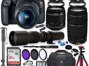 Canon EOS Rebel T7 DSLR Camera with 18-55mm is II Lens Bundle + Canon EF 75-300mm f/4-5.6 III Lens and 500mm Preset Lens + 32GB Memory + Filters + Monopod + Professional Bundle (Renewed)