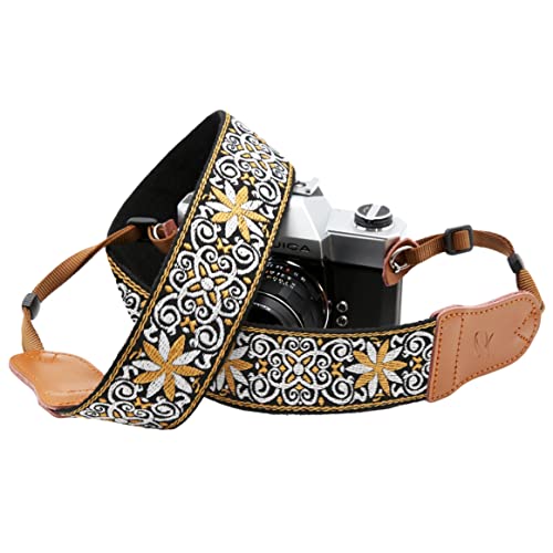 Yellow Flowe Camera Strap - Double Layer Cowhide Ends Yellow Flowe Camera Strap - Double Layer Cowhide Ends