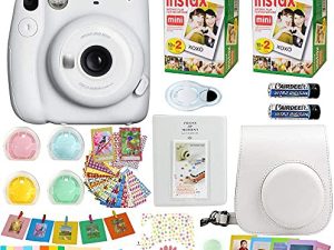 Fujifilm Instax Mini 11 Camera + Fuji Instant Instax Film (40 Sheets) & Includes Case + Assorted Frames + Photo Album + 4 Color Filters and More Bundle (Ice White)