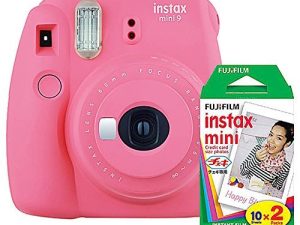 Fujifilm instax Mini 9 Instant Camera (Flamingo Pink) and instax Film Twin Pack (20 Exposures) Bundle Pink