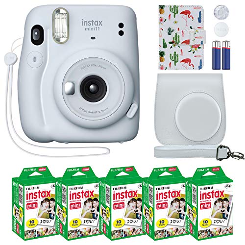 Fujifilm Instax Mini 11 Instant Camera Ice White + MiniMate Accessory Bundle & Compatible Custom Case + Fuji Instax Film Value Pack (50 Sheets) Flamingo Designer Photo Album Fujifilm Instax Mini 11 Instant Camera Ice White + MiniMate Accessory Bundle & Compatible Custom Case + Fuji Instax Film Value Pack (50 Sheets) Flamingo Designer Photo Album