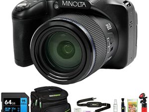 Minolta MN67Z-BK 20MP / 1080p HD Bridge Digital Camera with 67x Optical Zoom Bundle with Lexar Professional 633x 64GB UHS-1 Class 10 SDXC Memory Card and Deco Gear Camera Bag for DSLR (Black)