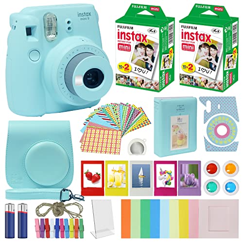 Fuji Instax Mini 9 Instant Camera ICE Blue w/Case + Fuji Instax Film Value Pack (40 Sheets) for Fujifilm Instax Mini 9 Camera + Accessories Fuji Instax Mini 9 Instant Camera ICE Blue w/Case + Fuji Instax Film Value Pack (40 Sheets) for Fujifilm Instax Mini 9 Camera + Accessories
