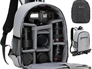 TARION Camera Bag Professional Camera Backpack Case with Laptop Compartment Waterproof Rain Cover for DSLR SLR Mirrorless Camera Lens Tripod Photography Backpack for Women Men Photographer Grey TB-S