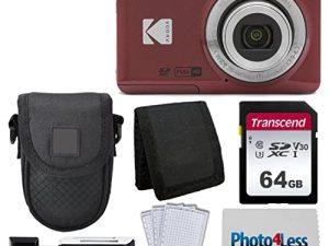 Kodak PIXPRO FZ55 Digital Camera (Red) + Black Point & Shoot Camera Case + Transcend 64GB SD Memory Card + Tri-fold Memory Card Wallet + Hi-Speed SD USB Card Reader + More!