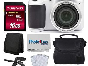 Kodak PIXPRO AZ401 Astro Zoom 16MP Digital Camera (White) + Camera Case + Transcend 16GB SDHC Class10 UHS-I Card 400X Memory Card + USB Card Reader + Table Tripod + Accessories