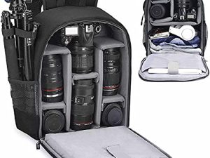 Cwatcun Camera Backpack Bag Professional for SLR DSLR Mirrorless Camera Waterproof Camera Case Compatible with Sony Canon Nikon Camera and Lens Tripod Accessories (Ⅱ Small Black)
