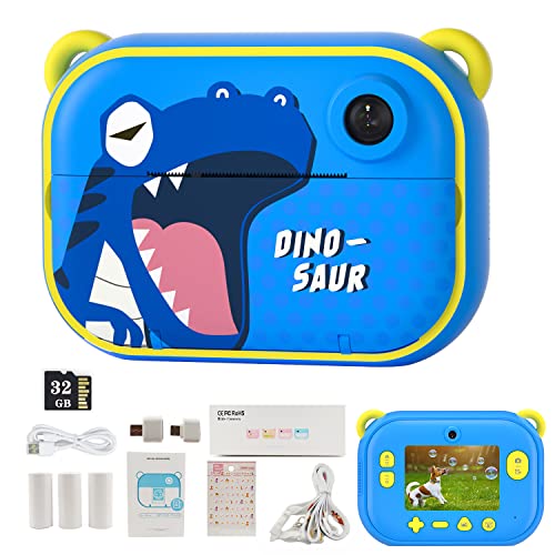 Kids Camera Instant Print Camera Christmas Birthday Gifts for Boys Toy Blue Dinosaur Camera Zero Ink Print Photo Camera with 3 Rolls Paper and 32GB TF Card Kids Camera Instant Print Camera Christmas Birthday Gifts for Boys Toy Blue Dinosaur Camera Zero Ink Print Photo Camera with 3 Rolls Paper and 32GB TF Card