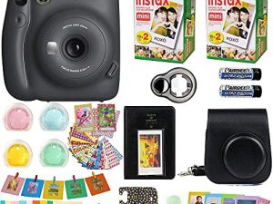 Fujifilm Instax Mini 11 Camera + Fuji Instant Instax Film (40 Sheets) & Includes Case + Assorted Frames + Photo Album + 4 Color Filters and More Bundle (Charcoal Grey)