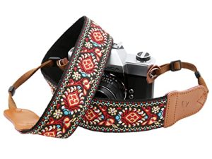Red Vintage Embroidered Camera Strap - 2"Wide Pure Cotton Woven Camera Strap
