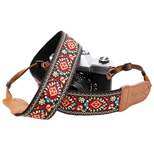 Red Vintage Embroidered Camera Strap - 2"Wide Pure Cotton Woven Camera Strap Red Vintage Embroidered Camera Strap - 2"Wide Pure Cotton Woven Camera Strap