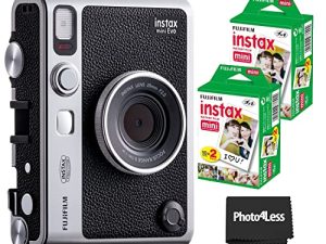 Fujifilm Instax Mini EVO Hybrid Black Instant Camera + 2X Mini Twin Pack Instant Film