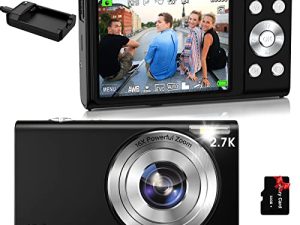 Digital Camera Auto Focus 2.7K Vlogging Camera HD 48MP 16X Digital Zoom Camera with 32G Memory Card 2 Batteries & Charger YouTube Portable Mini Compact Camera for Kids Teens Adult Beginner