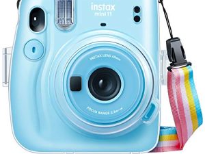 Fintie Protective Clear Case for Fujifilm Instax Mini 11 Instant Film Camera - Crystal Hard Shell Cover with Removable Rainbow Shoulder Strap