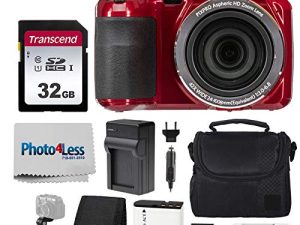 PHOTO4LESS Kodak PIXPRO AZ421 Digital Camera (Red) + Point & Shoot Camera Case + Transcend 32GB SD Memory Card + Extra Battery & Charger + USB Card Reader + Table Tripod + Accessories