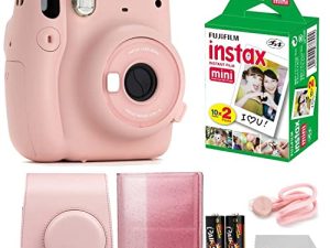 Fujifilm Instax Mini 11 Instant Camera Blush Pink | Instax Mini Twin Pack Film | Glitter Photo Album Holds 64 Photos | Groovy Case | Cloth