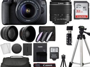 EOS 2000D / Rebel T7 Digital SLR Camera Body w/EF-S 18-55mm f/3.5-5.6 Lens 3 Lens DSLR Kit Bundled with Complete Accessory Bundle+ 64GB+ Flash+ Model Electronics Bundle+ Cloth