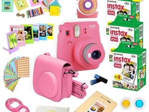 Fujifilm Instax Mini 9 Instant Camera Flamingo Pink w/Fujifilm Instax Mini 9 Instant Films (60 Pack) + A14 Pc Deluxe Bundle for Fujifilm Instax Mini 9 Camera