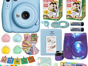 Fujifilm Instax Mini 11 Camera + Fuji Instant Instax Film (40 Sheets) & Includes Case + Assorted Frames + Photo Album + 4 Color Filters and More Bundle (Sky Blue)